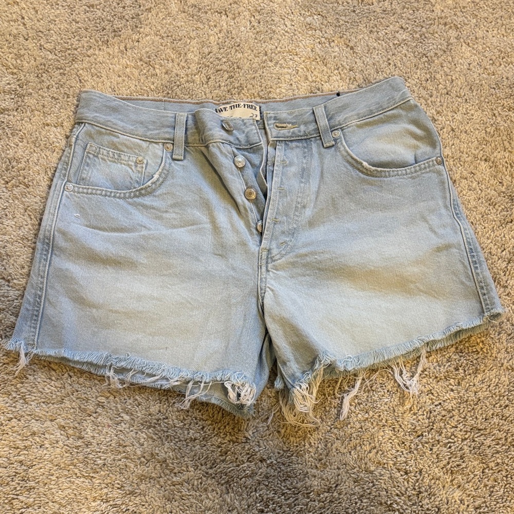 We The Free Light Blue Frayed Jean Shorts